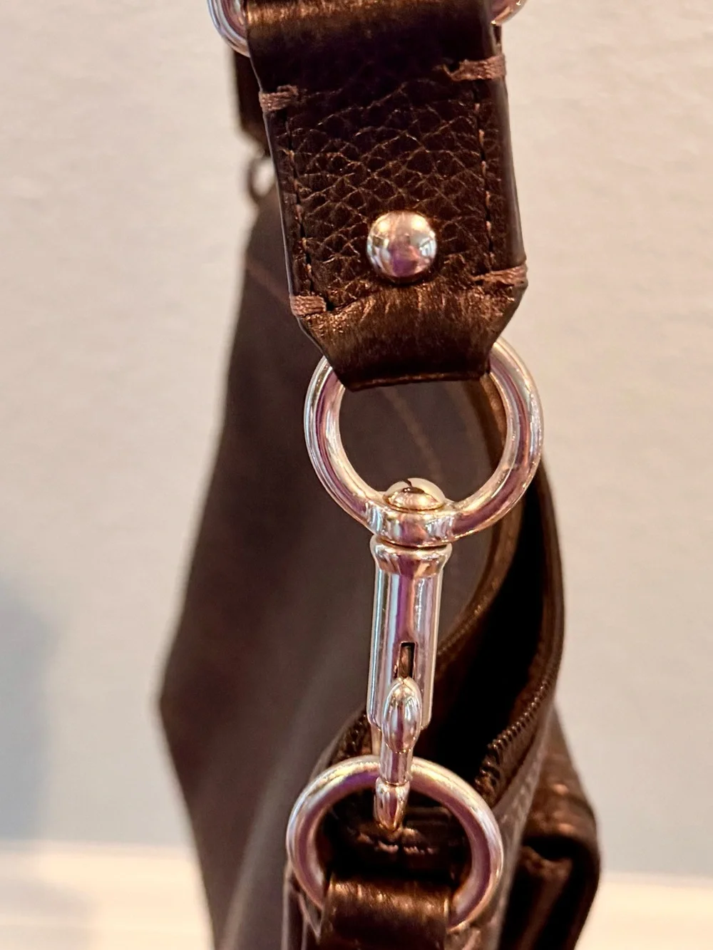 Coach Dark Brown Pebbled Leather Shoulder Bag with Front Turn-Lock